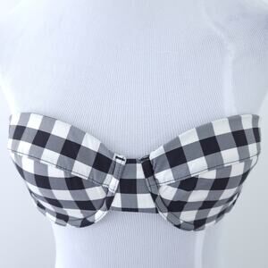 J. Crew Bikini Top 36B Buffalo Check Plaid Black, Off White Swimsuit Top Bathing